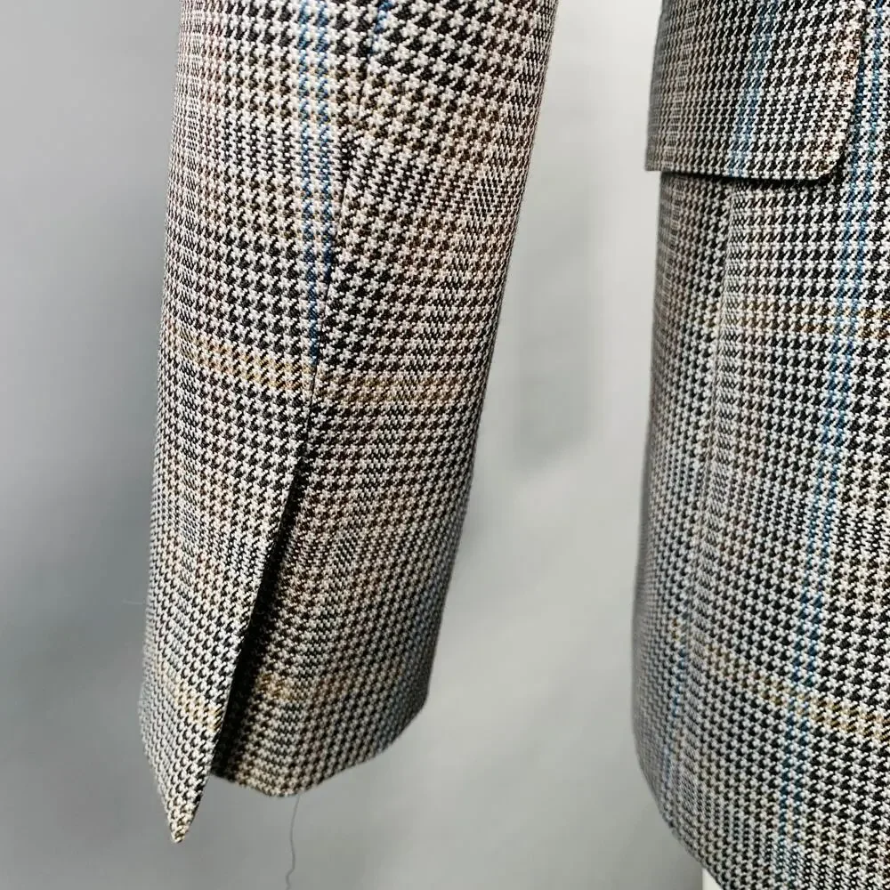 GIVENCHY Size 38 Grey Black Purple Plaid Contrast Trim Wool Blend Sport Coat
